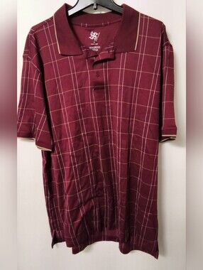 R&R Casuals Men's Windowpane Polo Shirt - Burgundy Size XL